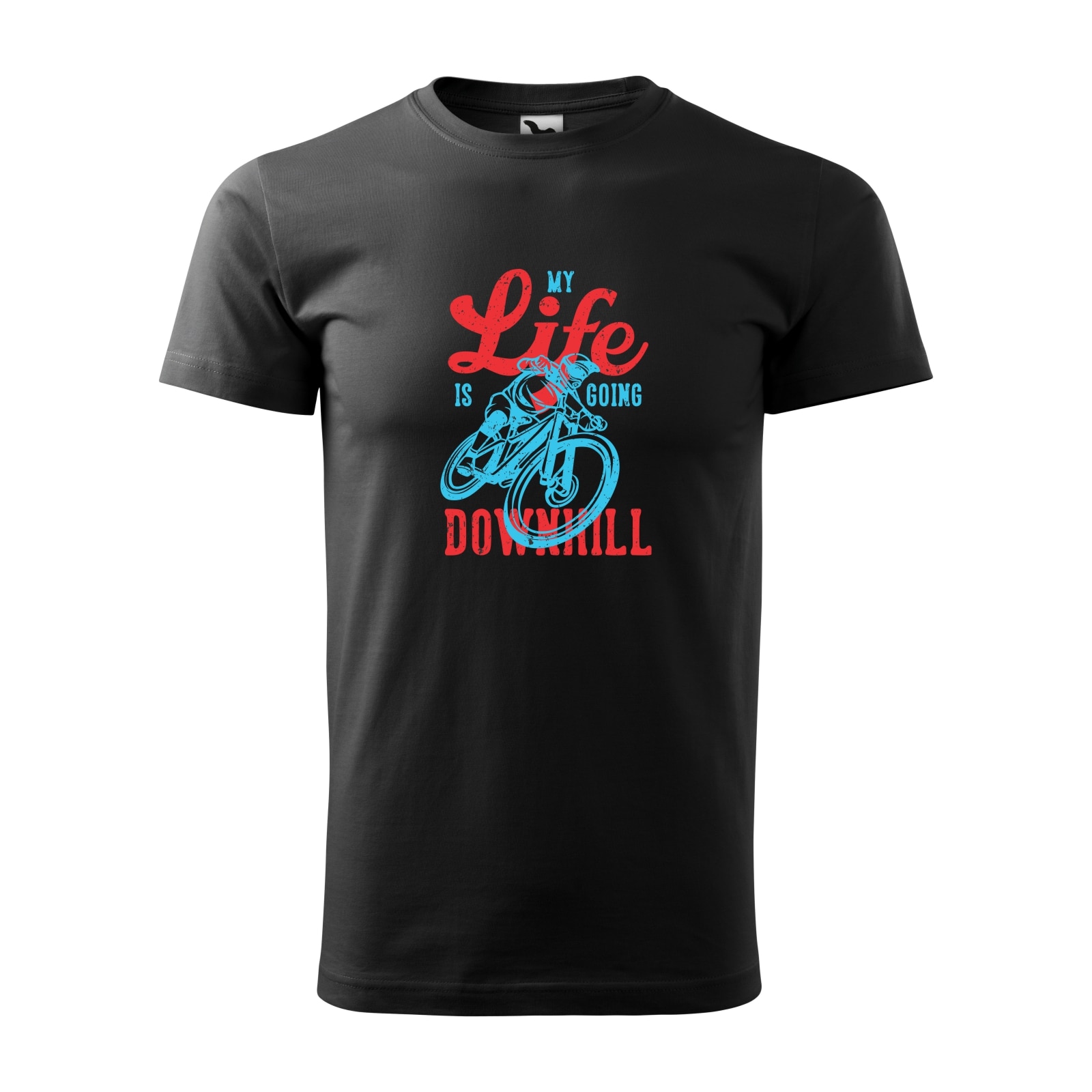 Tricou negru barbati, idee de cadou, pentru biciclisti de downhill, My Life is Going Downhill, marime 2XL