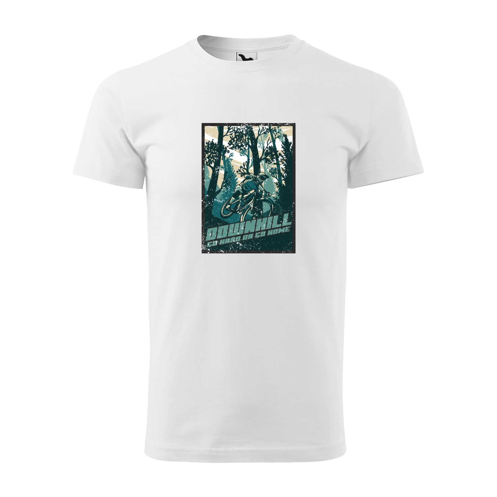 Tricou alb barbati, idee de cadou, pentru biciclisti de downhill, Downhill Go Hard Or Go Home, marime 2XL