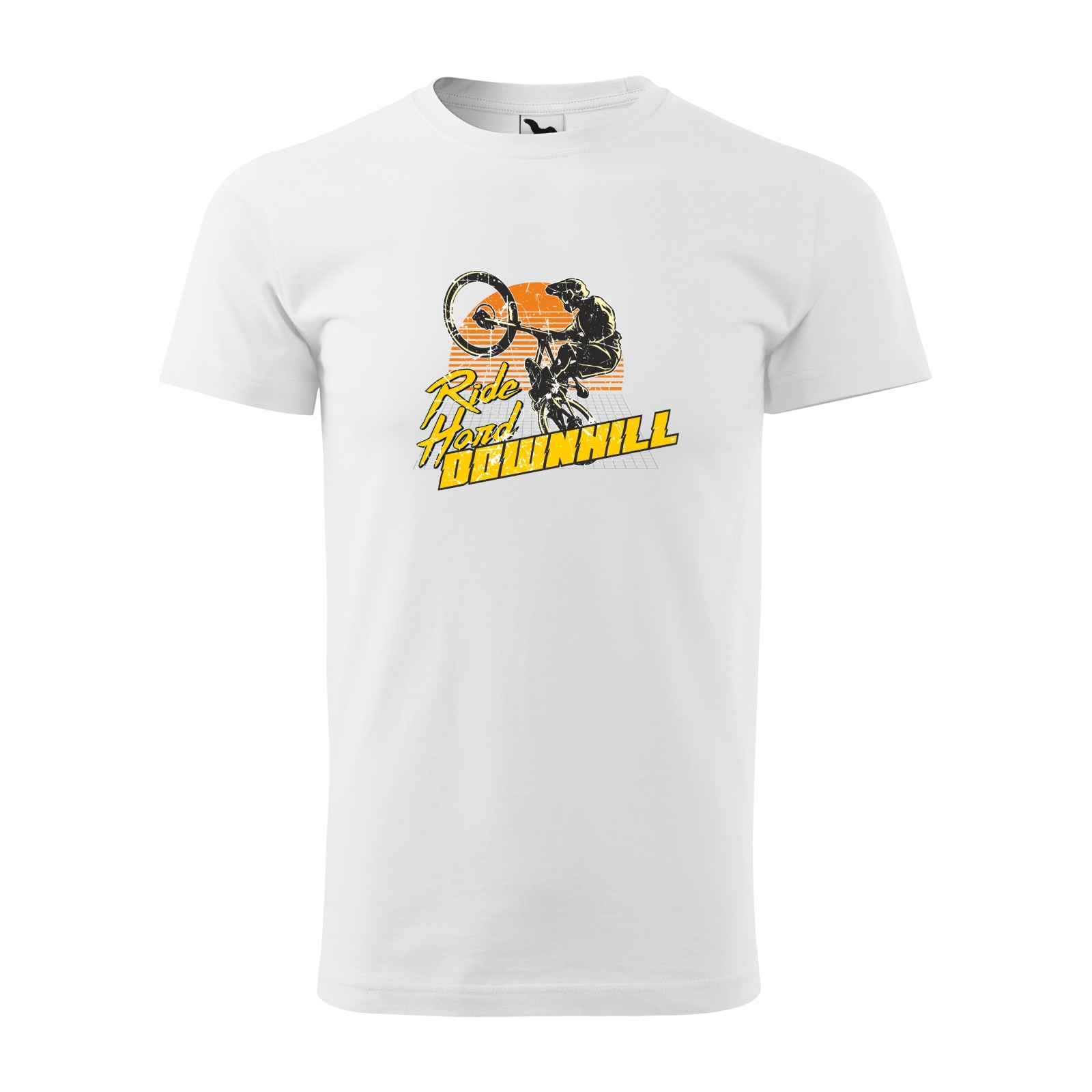 Tricou alb barbati, idee de cadou, pentru biciclisti de downhill, Ride Hard Downhill, marime 2XL