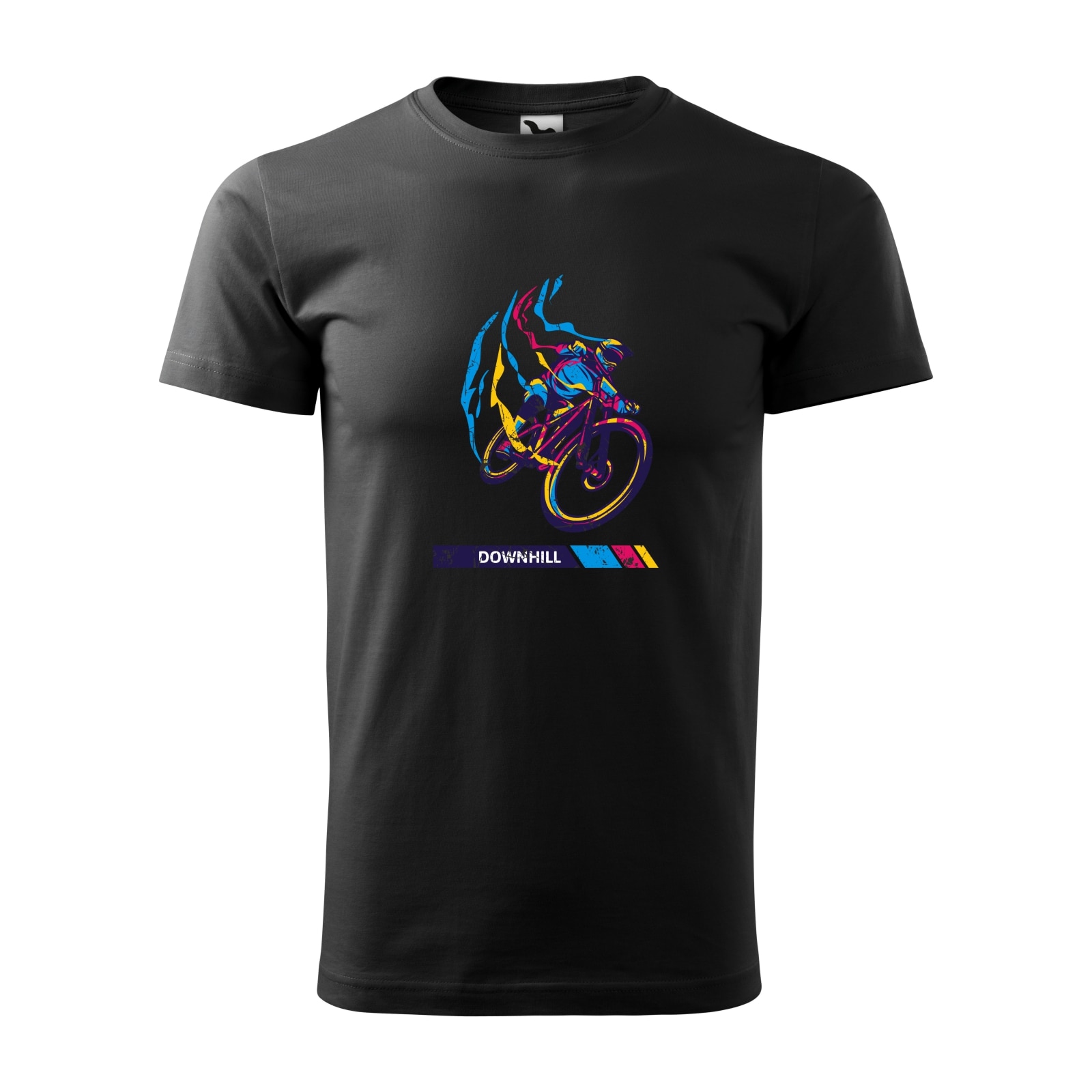 Tricou negru barbati, idee de cadou, pentru biciclisti de downhill, Colorfull Downhill, marime L