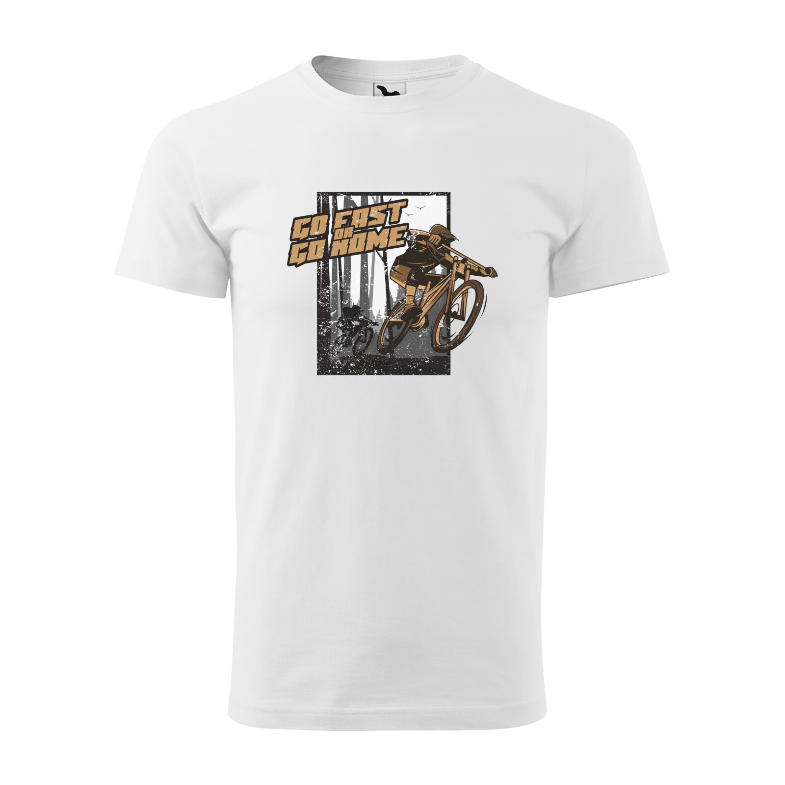 Tricou alb barbati, idee de cadou, pentru biciclisti de downhill, Go Fast Or Go Home, marime 2XL
