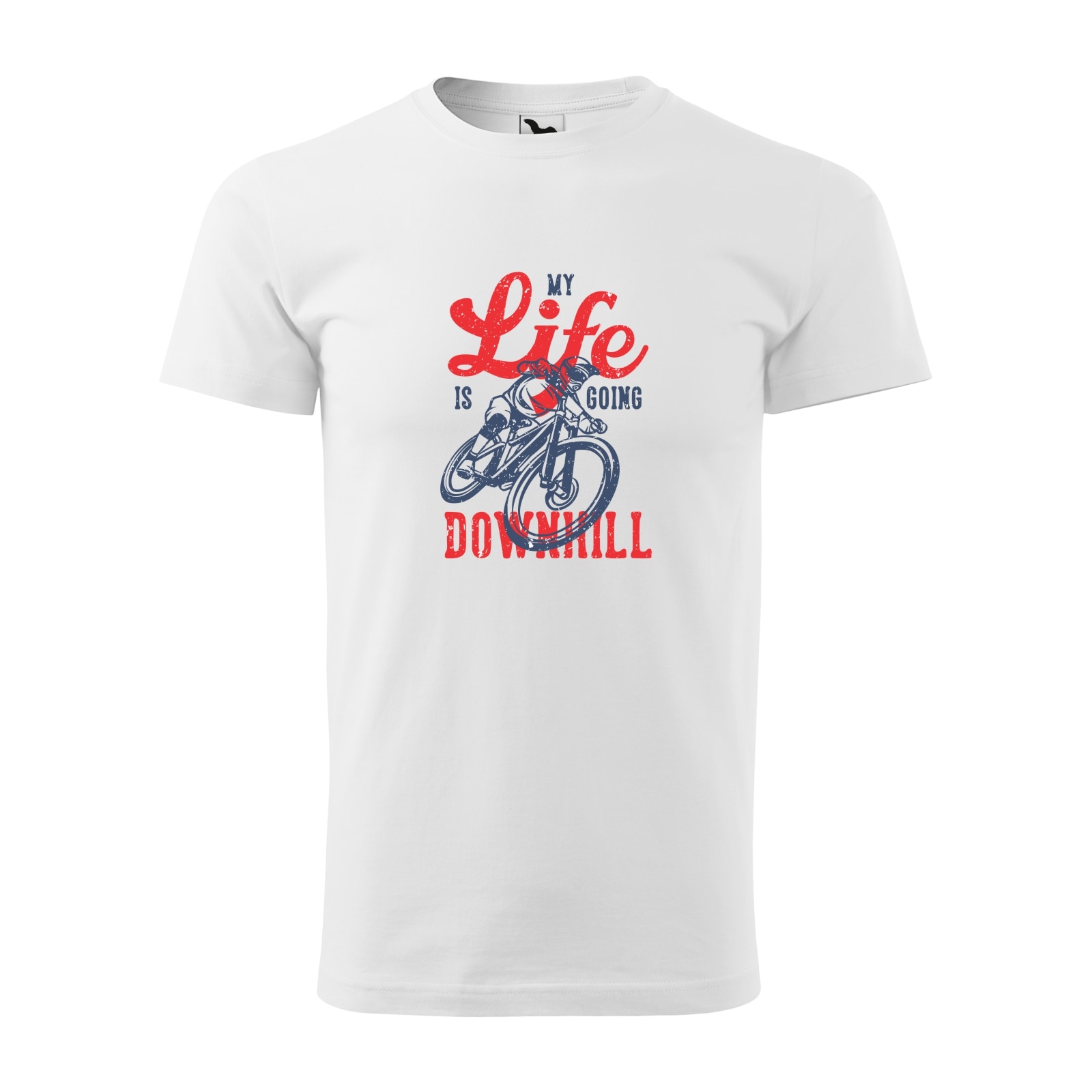 Tricou alb barbati, idee de cadou, pentru biciclisti de downhill, My Life is Going Downhill, marime 2XL
