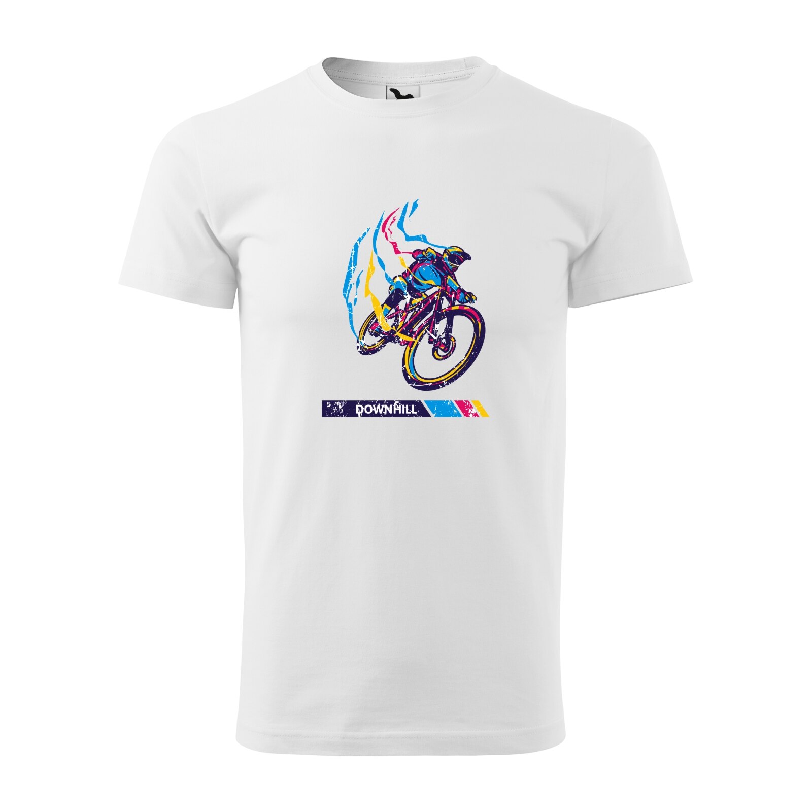 Tricou alb barbati, idee de cadou, pentru biciclisti de downhill, Colorfull Downhill, marime 2XL
