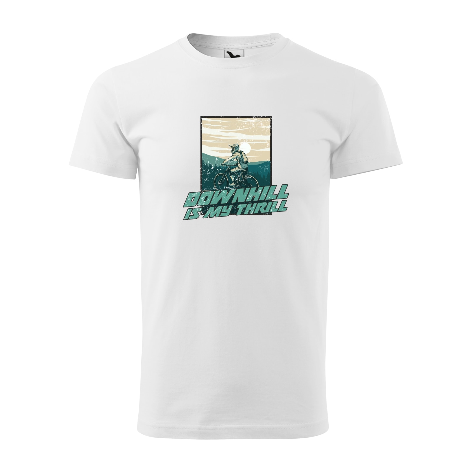 Tricou alb barbati, idee de cadou, pentru biciclisti de downhill, Downhill Is My Thrill, marime 2XL