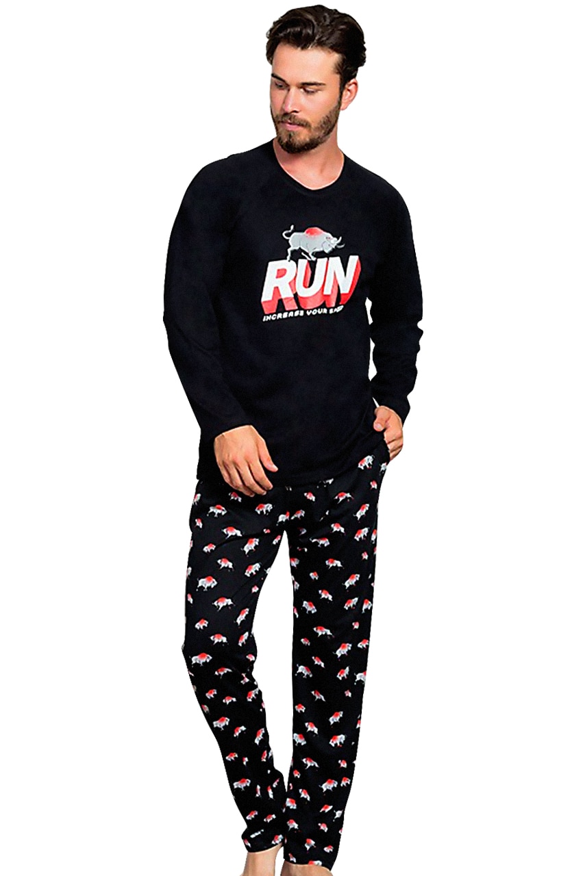 Pijama Barbati, Gazzaz by Vienetta, Model 'Run', Culoare Negru