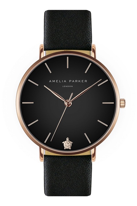 Amelia Parker, Ceas quartz cu o curea din piele, Negru/Auriu rose