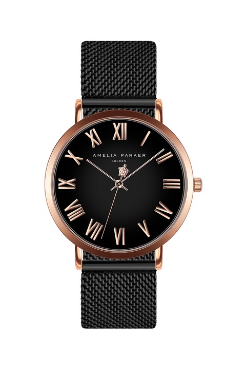 Amelia Parker, Kerek karóra hálós fémszíjjal, Vörösaranyszín/Fekete