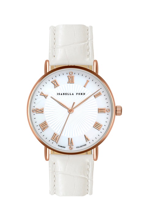 Isabella Ford, Ceas analog decorat cu diamante, Auriu rose/Alb