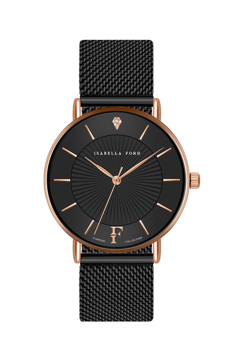 Isabella Ford, Ceas analog decorat cu un diamant, Negru/Auriu rose