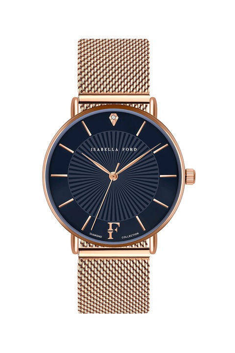 Isabella Ford, Ceas analog decorat cu un diamant, Auriu rose/bleumarin