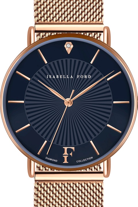 Isabella Ford, Ceas analog decorat cu un diamant, Auriu rose/bleumarin