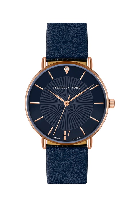 Isabella Ford, Ceas analog decorat cu un diamant, Auriu rose/Albastru inchis