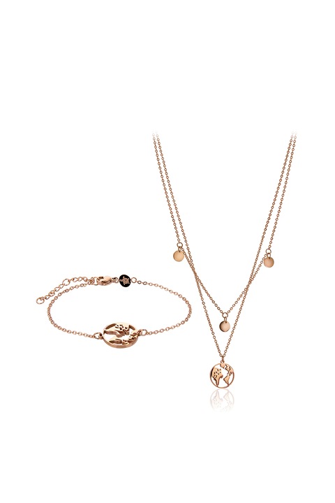 Amelia Parker, Set de colier cu doua siraguri si bratara cu talisman, Auriu rose