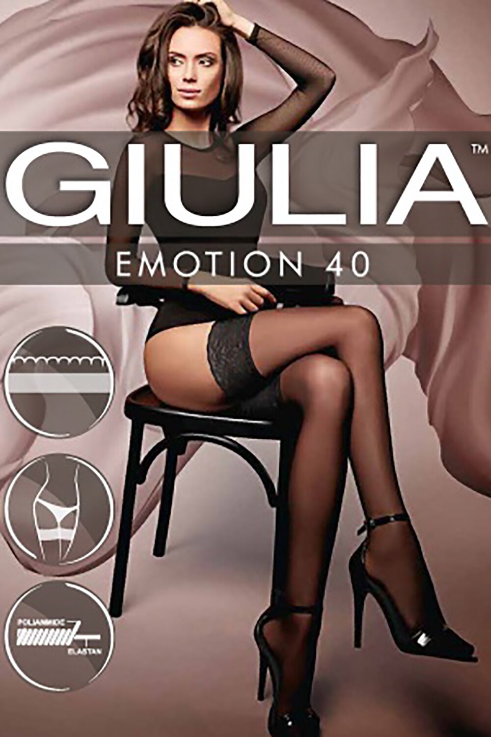Sosete dama Giulia Emotion, Elastan/Poliamida, 40 den, Negru, XS/S, Negru, XS