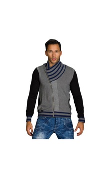 Pulover subtire cu fermoar, Gri/Negru, L Pulover subtire cu fermoar, Gri/Negru, L