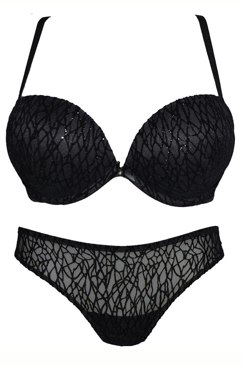 Set lenjerie intima dama Lormar, Intrecci, 0065, Negru, 65B EU