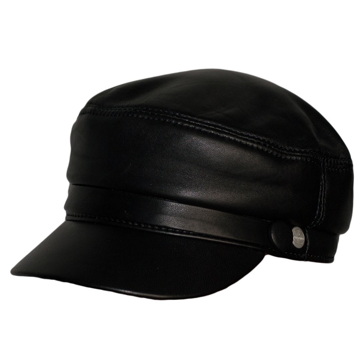 Дамски кожен каскет с козерка Dazoriginal Bakerboy, Естествена кожа, 55-59cm, Черен