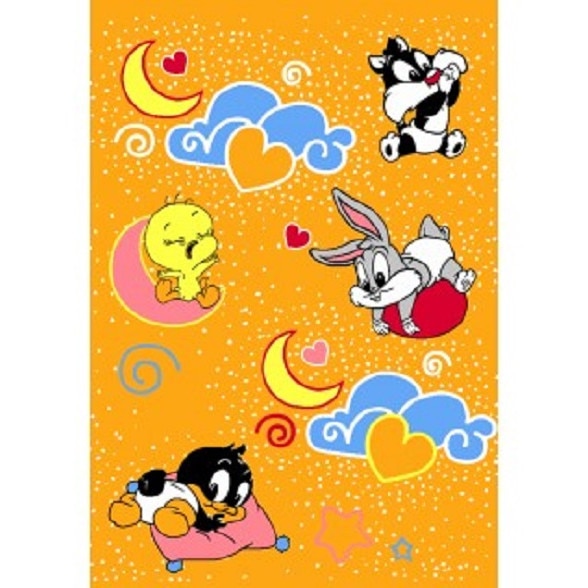 Covor copii Silver 5023, 80X150cm, polipropilena, inaltime plus 10.5mm, model portocaliu twetty cu nori