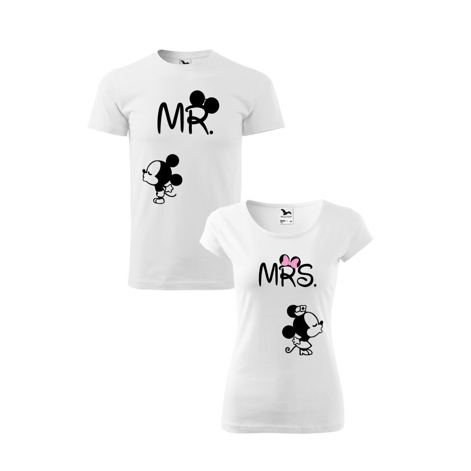 Set 2 Tricouri El & Ea Mr & Mrs Disney, Malfini, Alb, XS