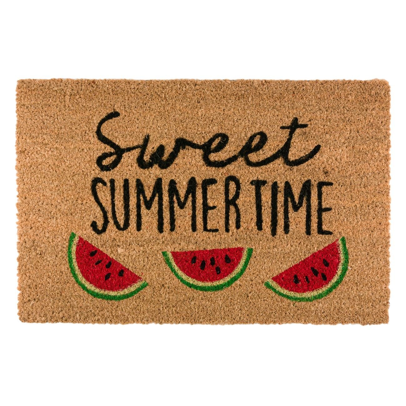 Covoras de intrare,tip pres din cauciuc-fibra de cocos cu imprimeu cu pepene,mesaj sweet summer time 60 x 40 cm