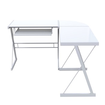 Birou in forma de L Timeless Tools cu suport culisant pentru tastatura, 93,3x76x73 cm, Alb Birou in forma de L Timeless Tools cu suport culisant pentru tastatura, 93,3x76x73 cm, Alb