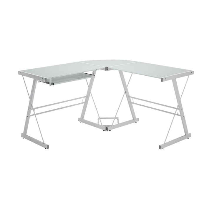 Timeless Tools L alakú íróasztal görgős billentyűzet tartóval, Fehér