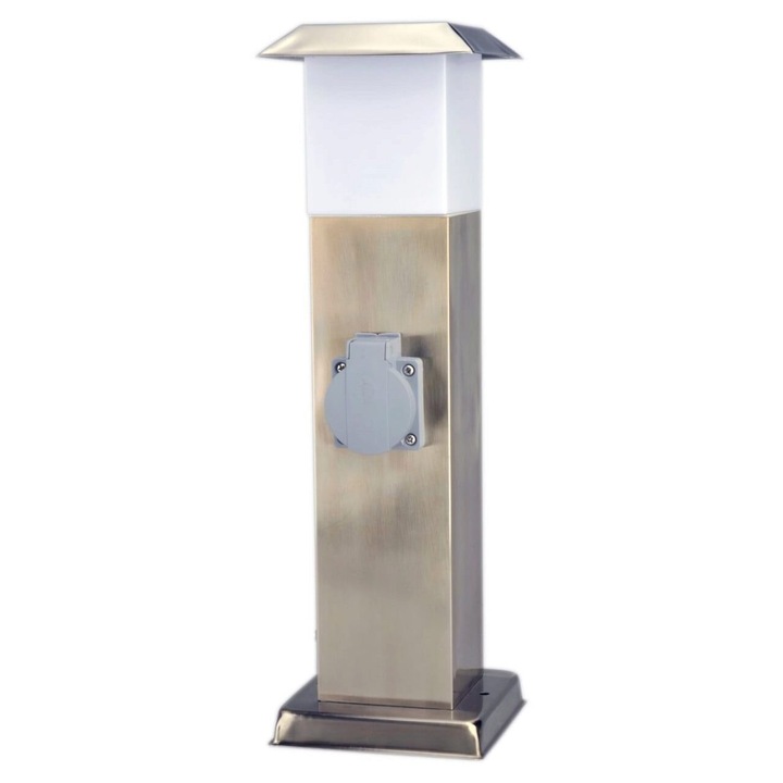 Multipriza gradina, Unitec, din otel inoxidabil, tip stalp, IP44, 250 V, 16 A, 2 posturi, cablu 1.5 m, argintiu, 16x16x41 cm