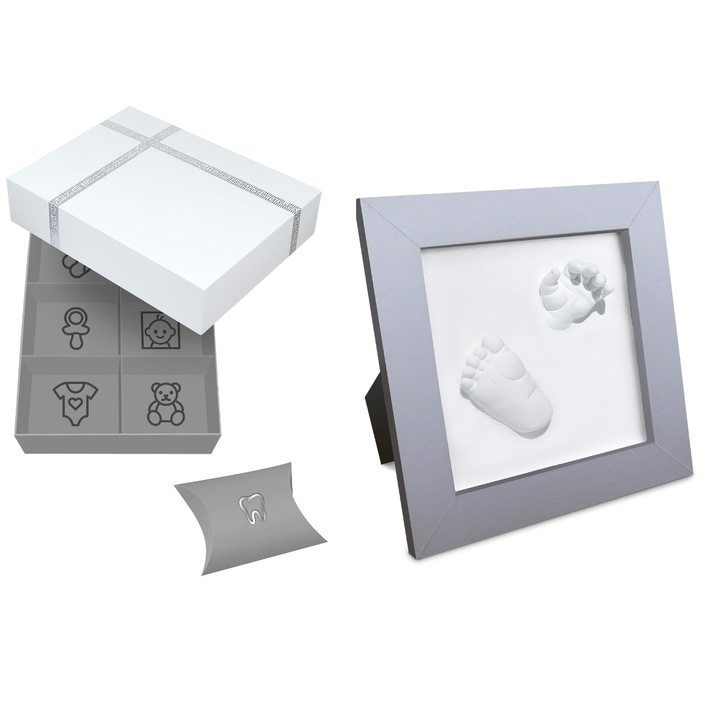 Комплект кутии за спомени и рамка за отпечатък Happy Hands, 24.5х24.5х6.5 см, Бял