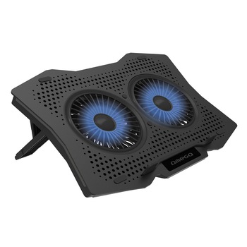 Cooler laptop 10''- 18'', cu 2 ventilatoare, Omega 45425, cu iluminare LED albastra si reglare inaltime, negru Cooler laptop 10''- 18'', cu 2 ventilatoare, Omega 45425, cu iluminare LED albastra si reglare inaltime, negru