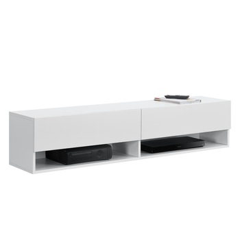 Comoda TV Halmstad W, en.casa, 140 x 31 x 30 cm, PAL melaminat, alb, cu 2 usi si 2 rafturi, montabila pe perete Comoda TV Halmstad W, en.casa, 140 x 31 x 30 cm, PAL melaminat, alb, cu 2 usi si 2 rafturi, montabila pe perete