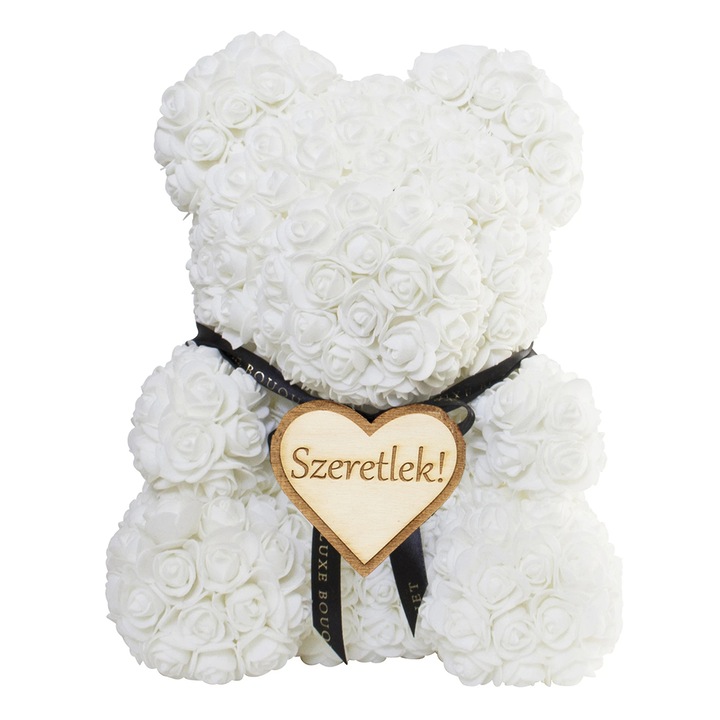 Rózsa maci - fehér 25cm + Ajándék táblával