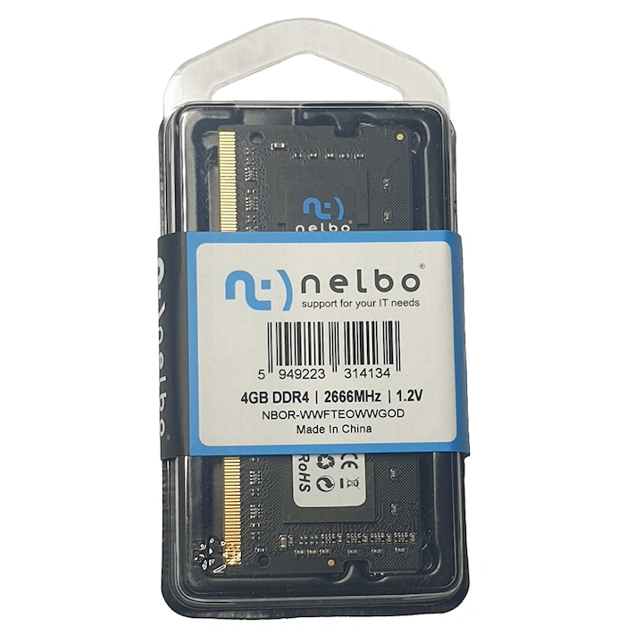 Memorie RAM 4 GB sodimm ddr4, 2666 Mhz, Nelbo original, pentru laptop, black edition