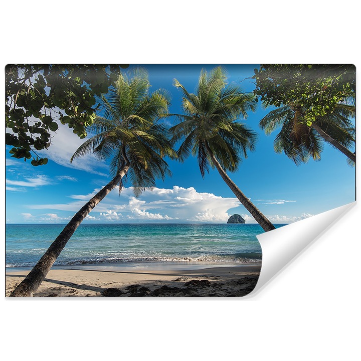 Fotótapéta 3D Nappali, Strand, Óceán, Pálmafák 90cm x 60cm Ég, Fák, Vlies, Tájkép, Divatos minta, Modern kivitelű, Könnyen tisztítható