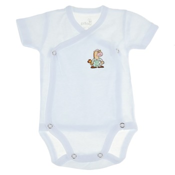 Body cu maneca scurta pentru baieti Pifou Model 10 M10-A7, Alb Body cu maneca scurta pentru baieti Pifou Model 10 M10-A7, Alb