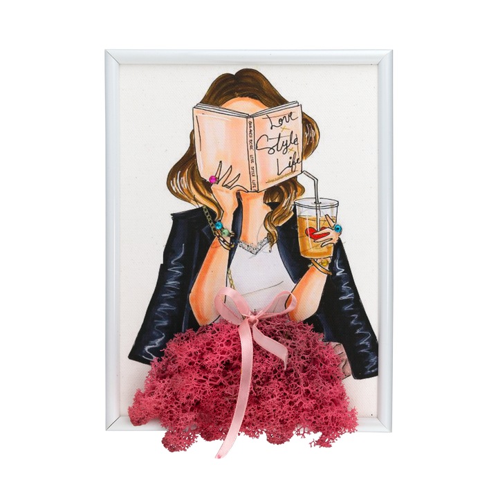 Tablou Love-Style-Life cu Licheni Stabilizati YoobirimBox Handmade, 20 x 15 cm