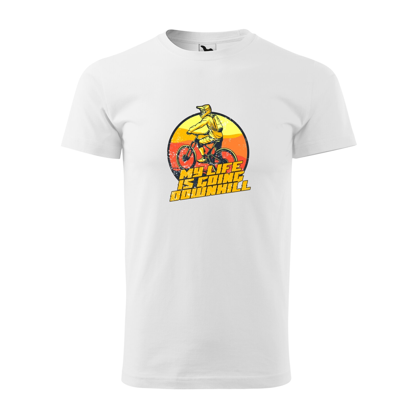 Tricou alb barbati, idee de cadou, pentru biciclisti de downhill, My Life Is Going Downhill Fast, marime 2XL