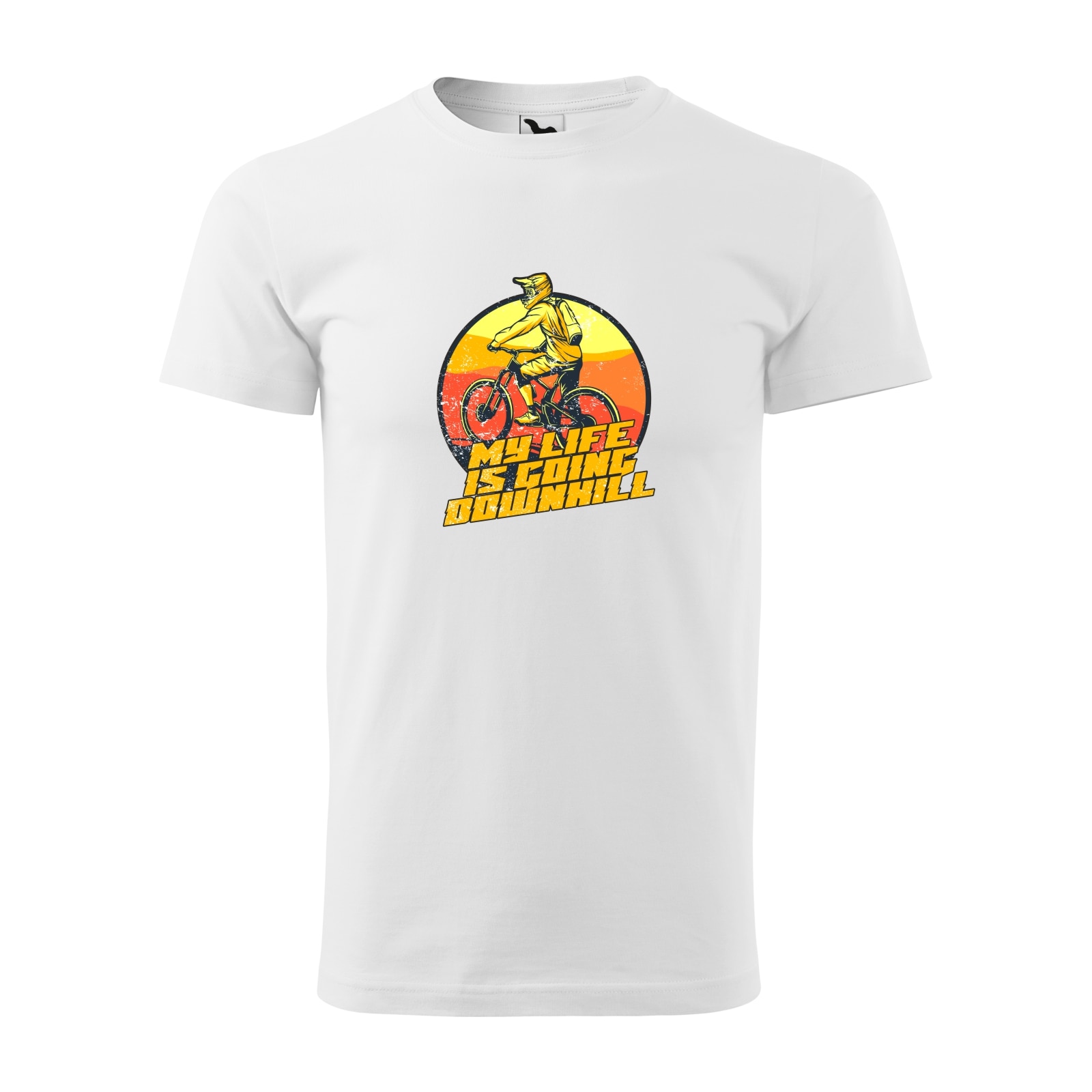 Tricou alb barbati, idee de cadou, pentru biciclisti de downhill, My Life Is Going Downhill Fast, marime XL
