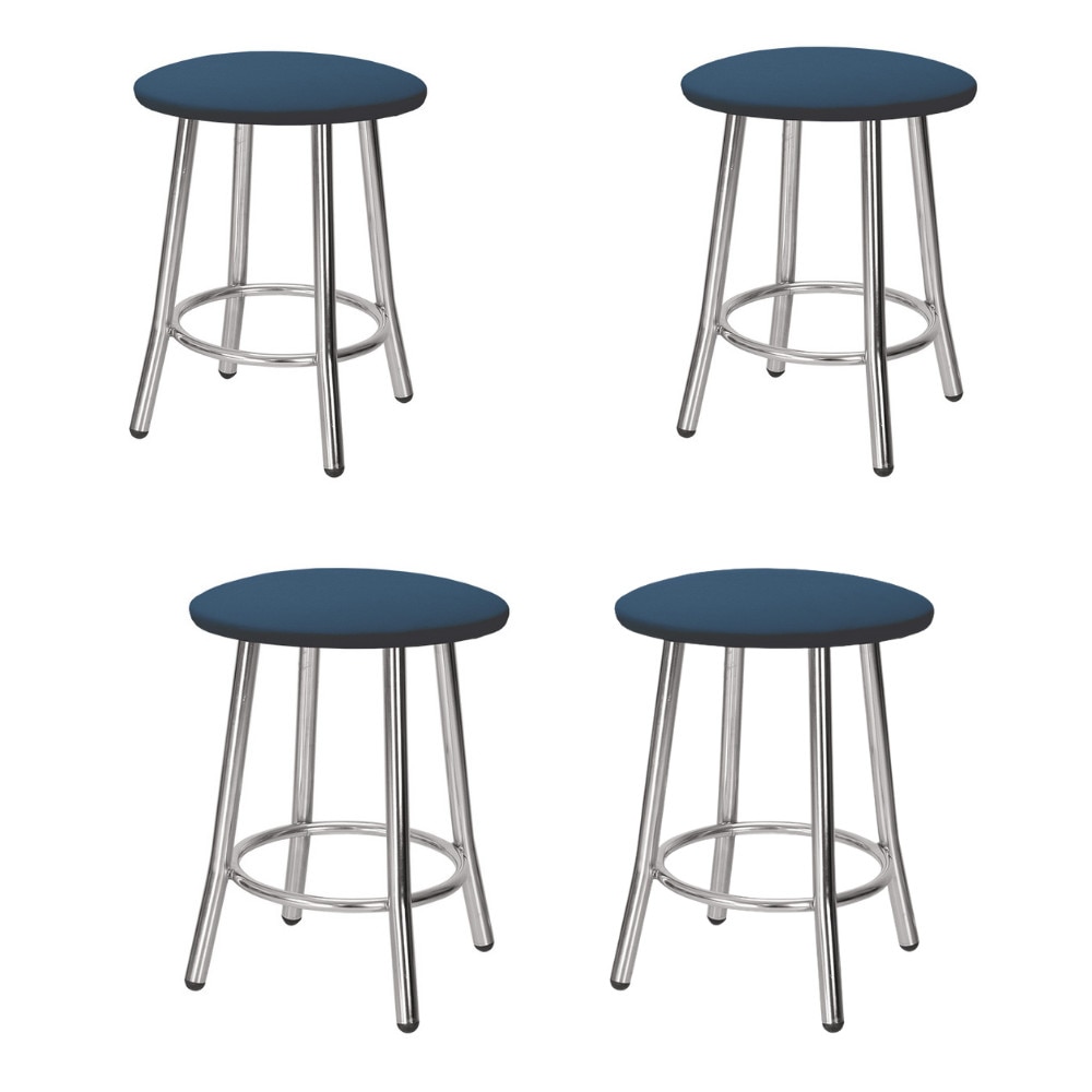 Set 4 scaune de bucatarie de tip taburet Teddy, cadru cromat, piele ecologica, albastru