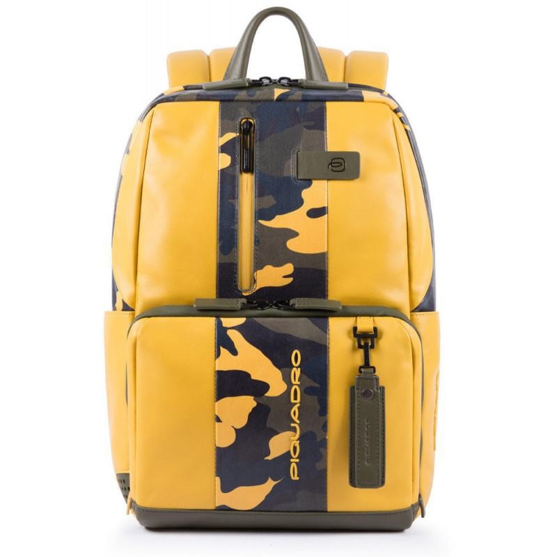 Rucsac din piele naturala RFID, portlaptop, sistem antifurt, USB si microUSB, BCA3214UB00BM/CAMO, galben