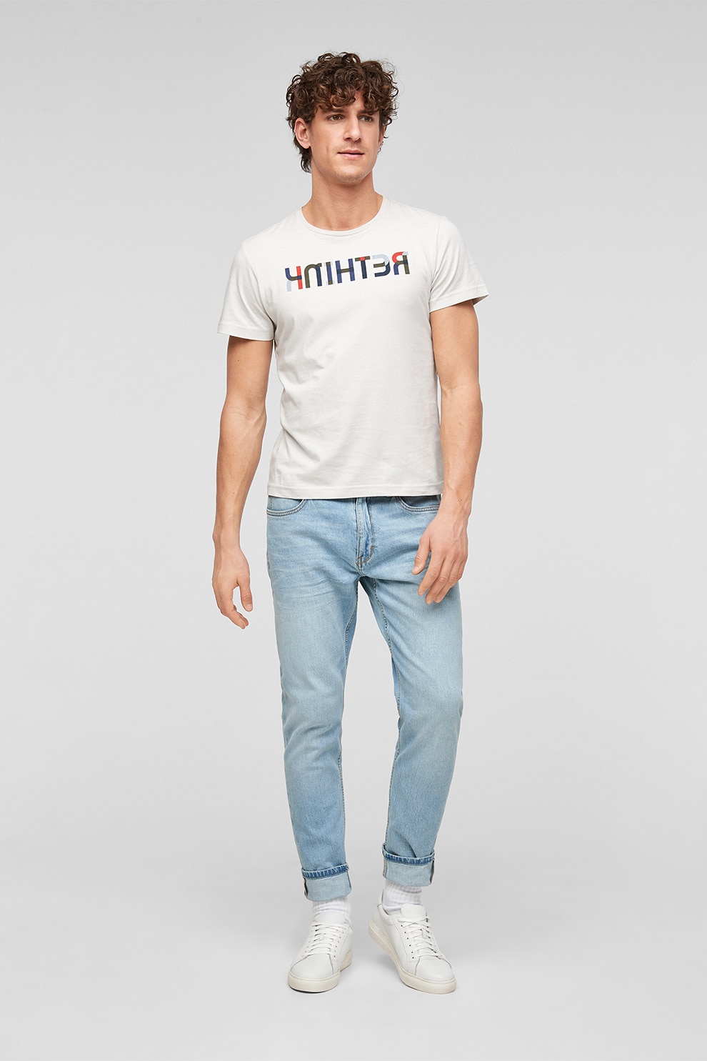 s.Oliver, Blugi cu croiala conica si talie joasa, Albastru deschis