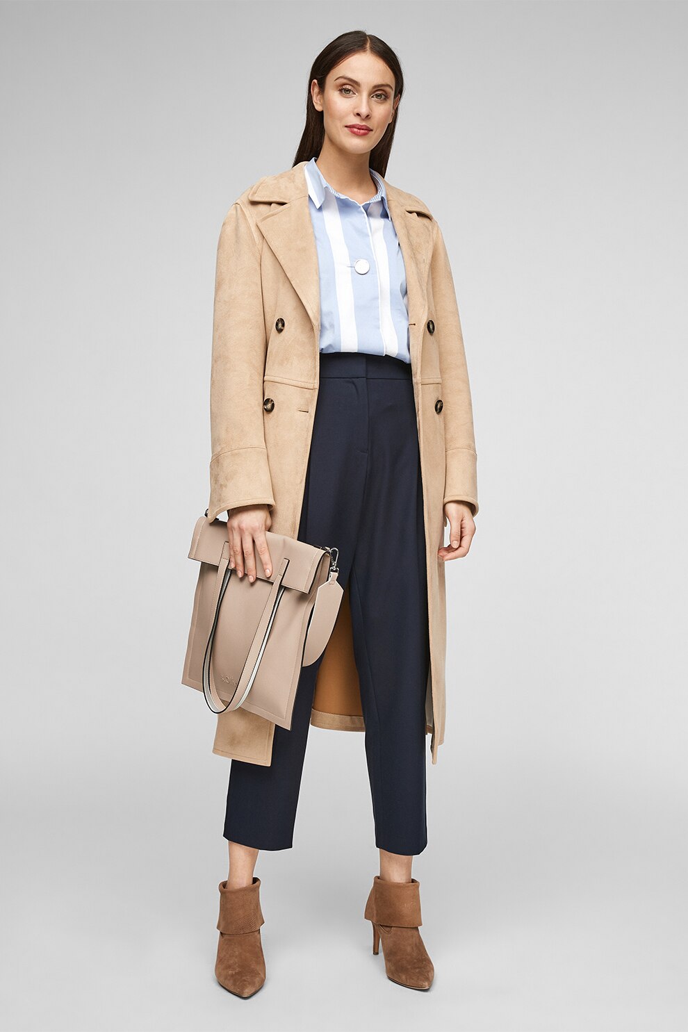 s.Oliver, Pantaloni chino crop cu croiala conica, Bleumarin inchis