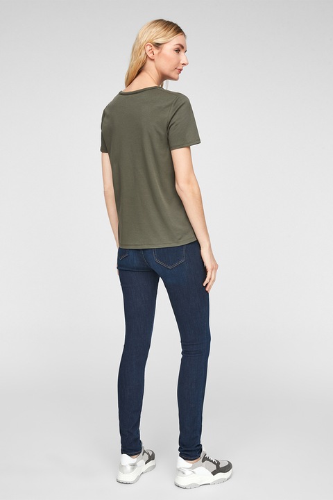 s.Oliver, Tricou din bumbac cu decolteu in V, Verde militar, 42