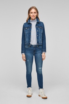 s.Oliver, Bluza cu guler inalt si model cu buline, Albastru pastel/Alb s.Oliver, Bluza cu guler inalt si model cu buline, Albastru pastel/Alb