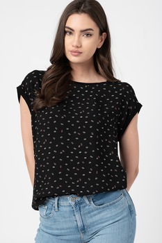 s.Oliver, Tricou cu imprimeu si maneci cazute, Negru/Alb/Oranj s.Oliver, Tricou cu imprimeu si maneci cazute, Negru/Alb/Oranj