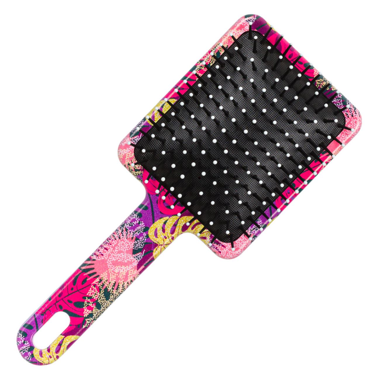 Perie de par, Zola, cu dinti moi, dreptunghiulara, model cu frunze multicolore, 21.5 cm