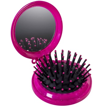 Perie de par pentru fetite, Zola, cu dinti moi, rotunda cu oglinda, 7 cm Perie de par pentru fetite, Zola, cu dinti moi, rotunda cu oglinda, 7 cm