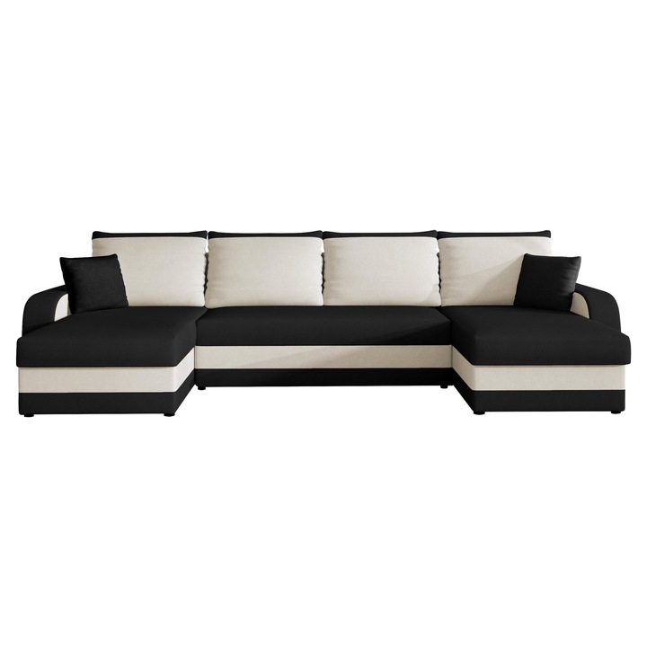 Coltar Dalmir U, MIRJAN24, Negru + Crem, 304x140x80 cm