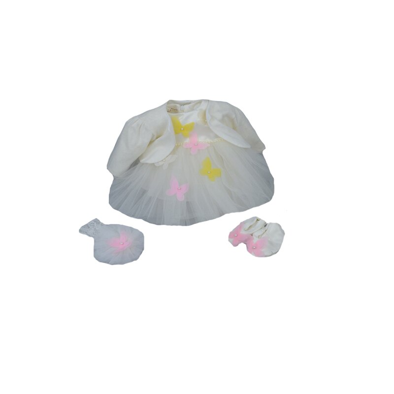Set 4 piese rochie, bolero, botosei si bentita pentru fete Mini Junior 230-62C, Crem, 3 luni