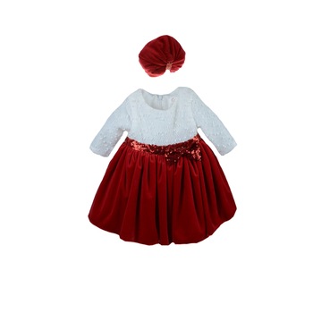 Set 2 piese rochie si turban pentru fete Colibri 280-92R, Rosu, 92 cm Set 2 piese rochie si turban pentru fete Colibri 280-92R, Rosu, 92 cm