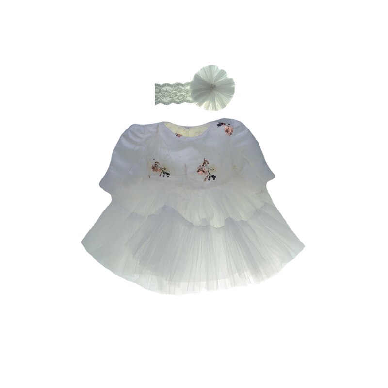 Set 2 piese rochie si bentita pentru fete Mini Junior 300-62A, Alb, 62 cm